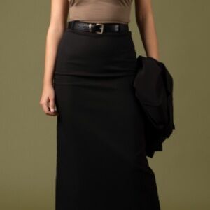 High Waist Back Slit Pencil Maxi Skirt Black